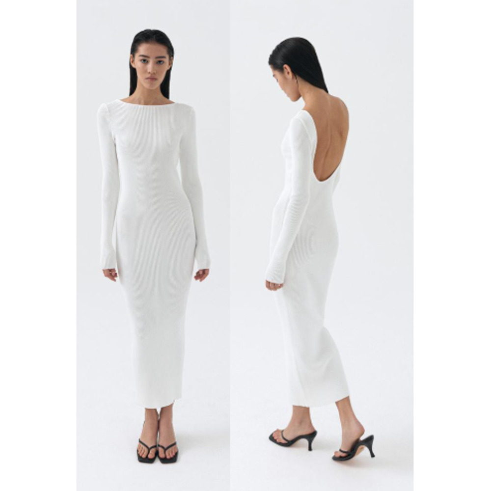 Bazilika Open Back Long Sleeve Knit Bodycon Maxi Dress White Women's Size XS/S